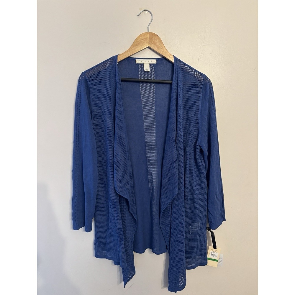 Emaline Women's Blue Penelope Open Knit Long Cardigan Size Large New